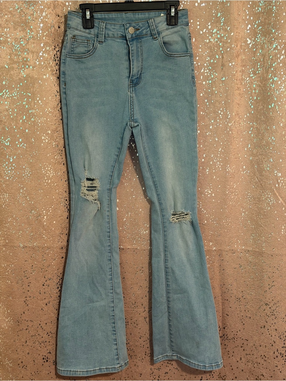 SHEIN Light Blue Distressed Flare Jeans